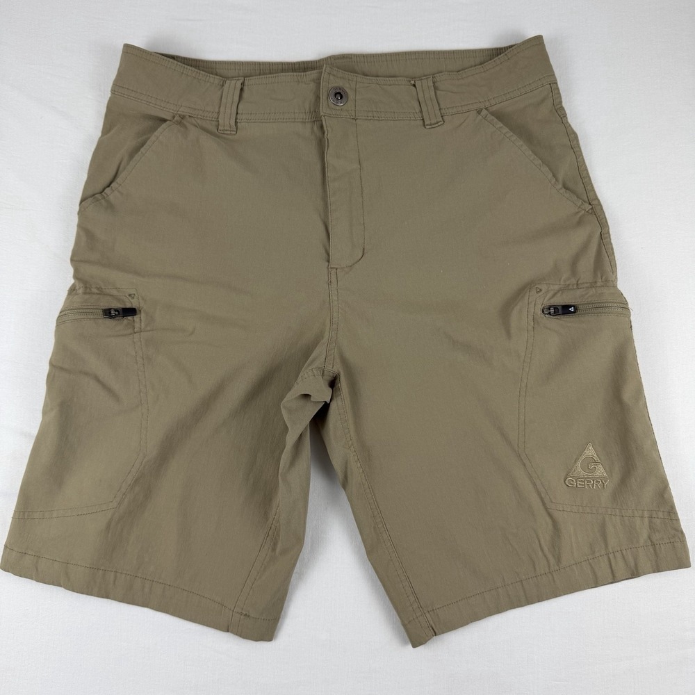 Gerry Mens Hiking Cargo Shorts Tan Khaki Zipper‎ Pockets Outdoor Performance 36